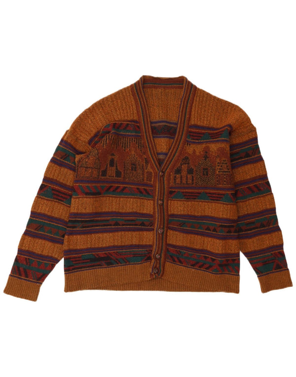 vintage Mens Cardigan Pull Moyen Brun Géométrique