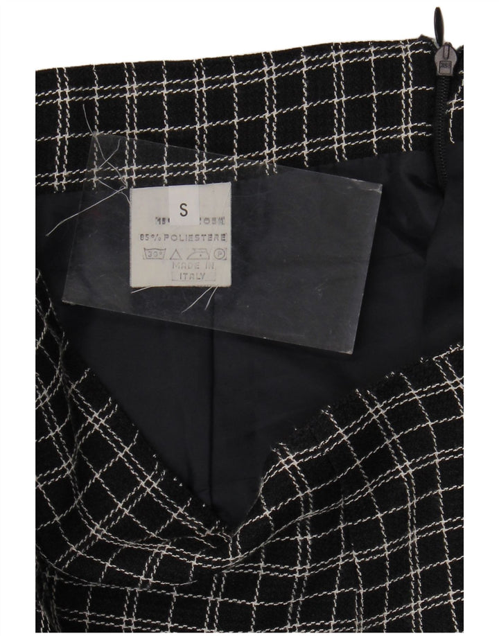 vintage Femme Jupe Droite Petit W26 Noir Check Polyester