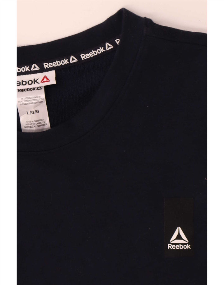 Reebok Sweat-shirt pour homme en coton bleu marine Taille L