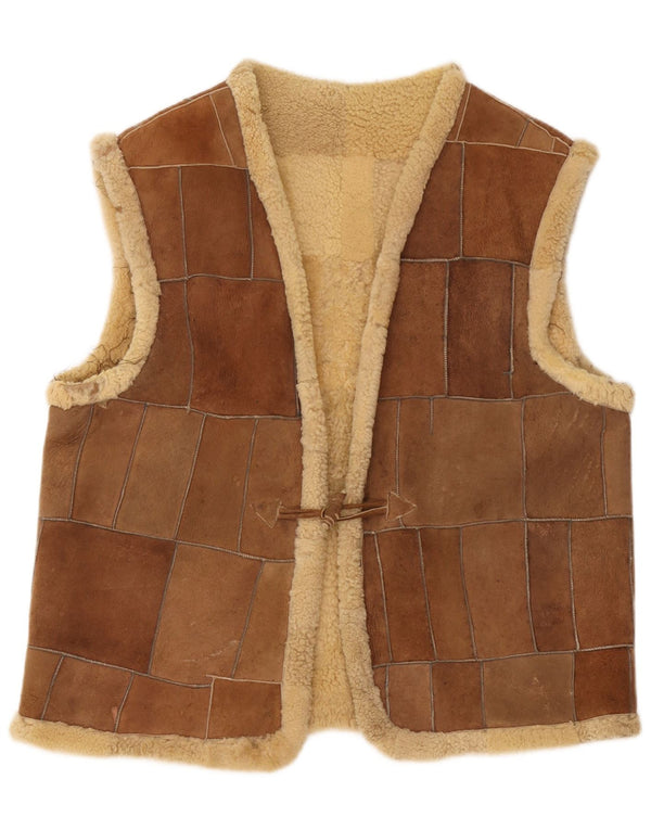 vintage Mens Shearling Gilet UK 42 XL Marron