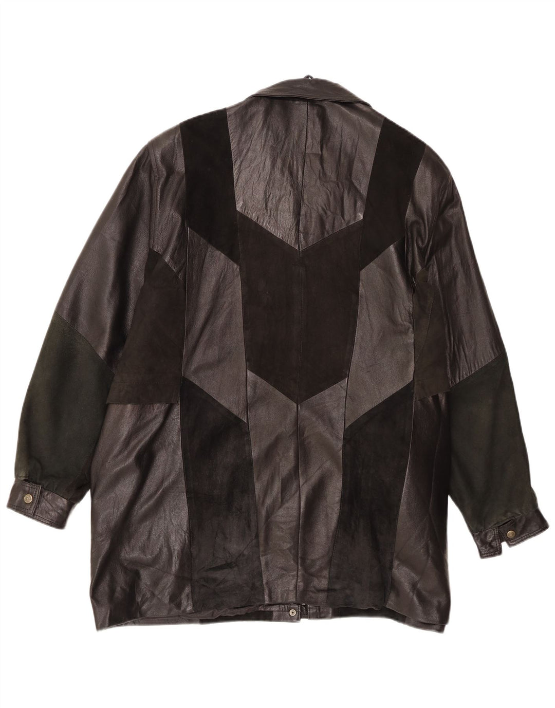 Veste en cuir femme vintage UK 20 2XL Noir Patchwork Rétro