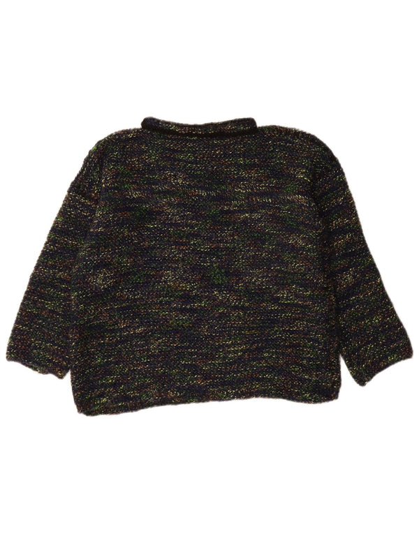 vintage Womens Turtle Neck Jumper Sweater UK 14 Grand Bleu Marine Moucheté