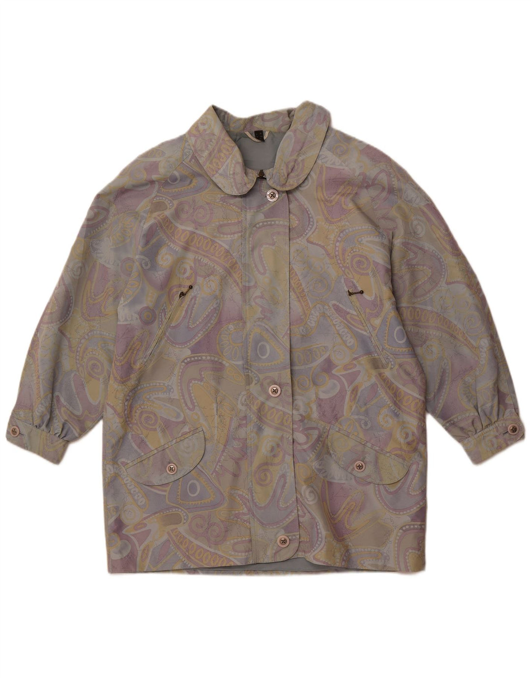 VINTAGE Femmes Motif Abstrait Coupe-Vent Manteau EU 42 Grand Multicolore