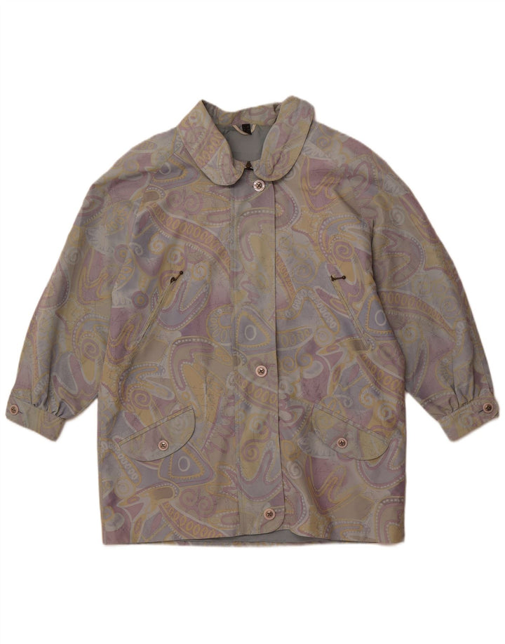 VINTAGE Femmes Motif Abstrait Coupe-Vent Manteau EU 42 Grand Multicolore