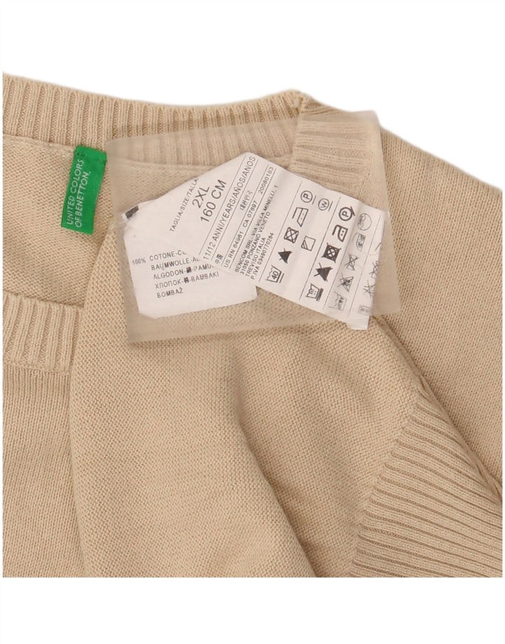 BENETTON Pull à col rond pour garçon 11-12 ans 2XL Beige Coton