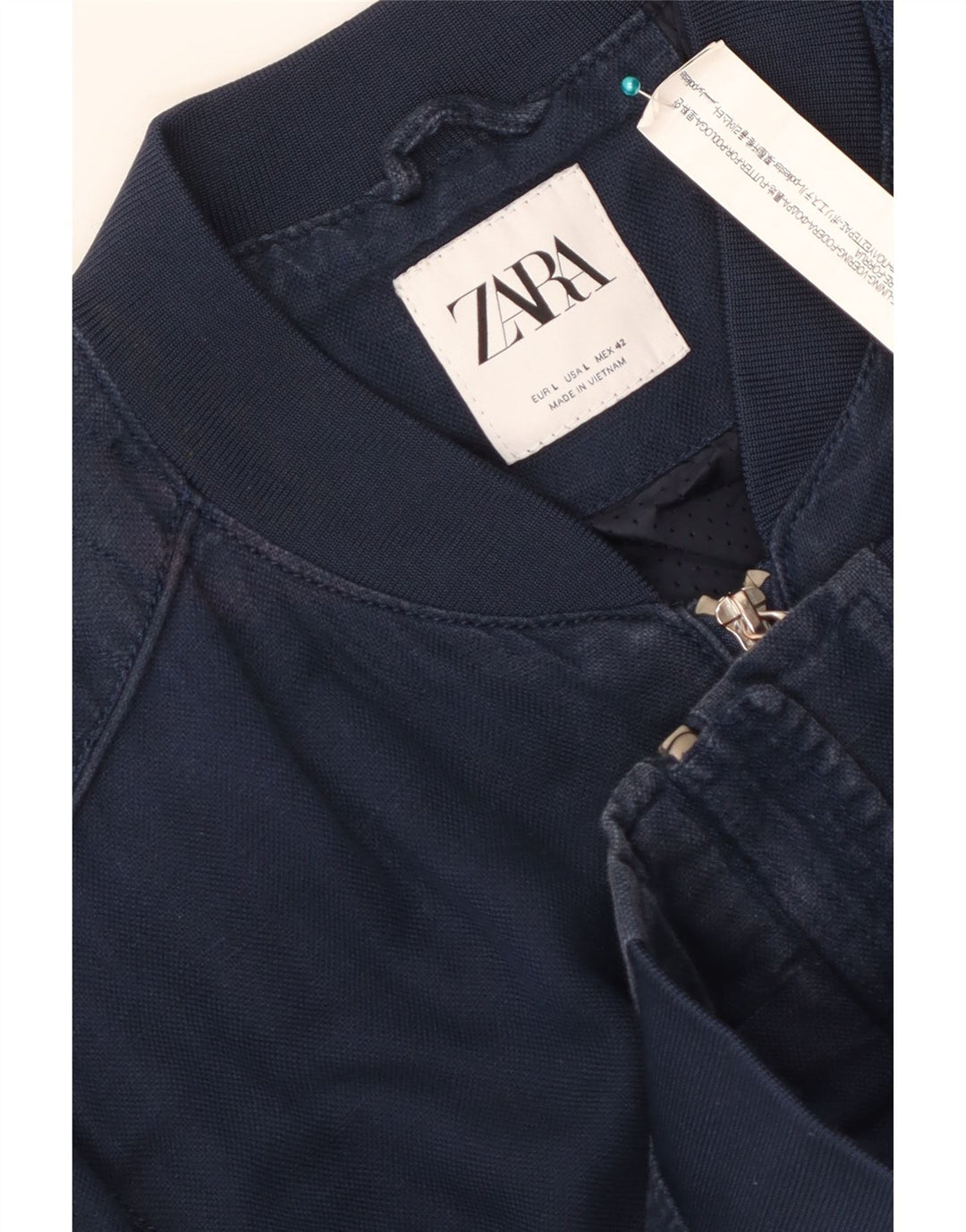 ZARA Veste Bomber Homme UK 40 Large Bleu Marine Polyester