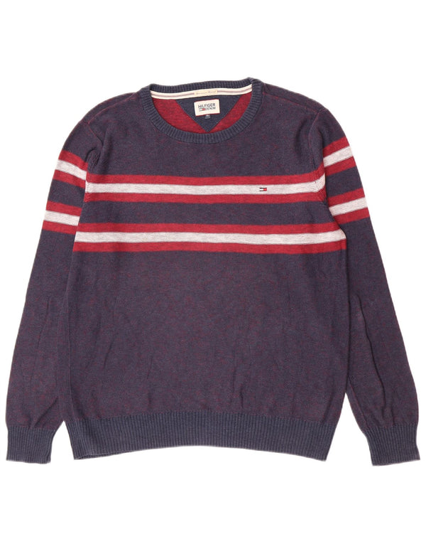 Tommy Hilfiger Pull à col rond pour garçon 14-15 ans XL Bleu rayé