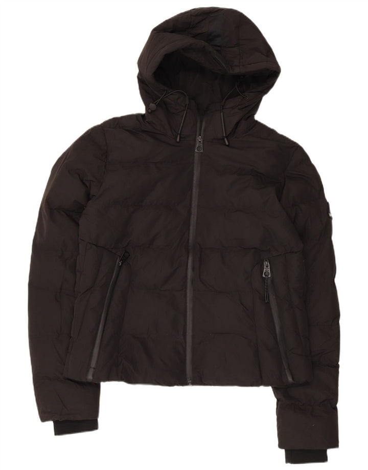 SUPERDRY Veste matelassée à capuche courte pour femme UK 12 Noir moyen Polyester