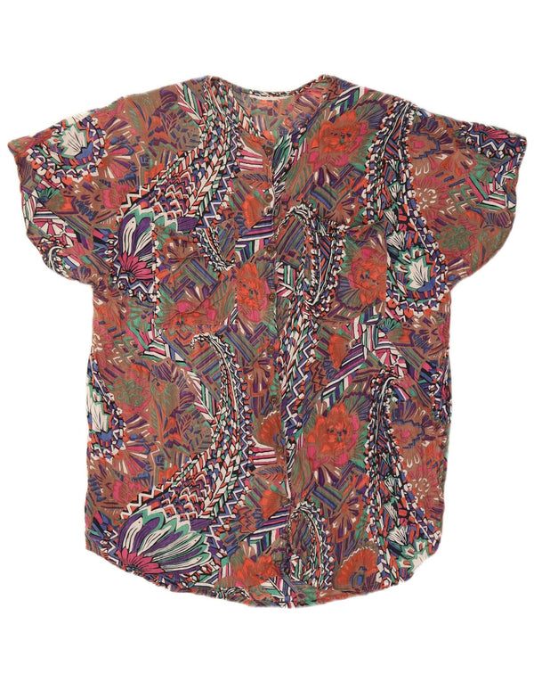 vintage Womens Abstract Pattern Shirt Blouse UK 14 Grand Multicolore