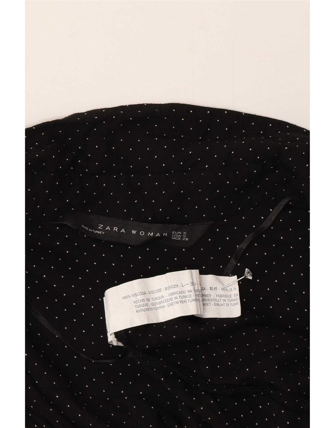 Zara Chemise Femme UK 10 Petite Viscose À Pois Noir