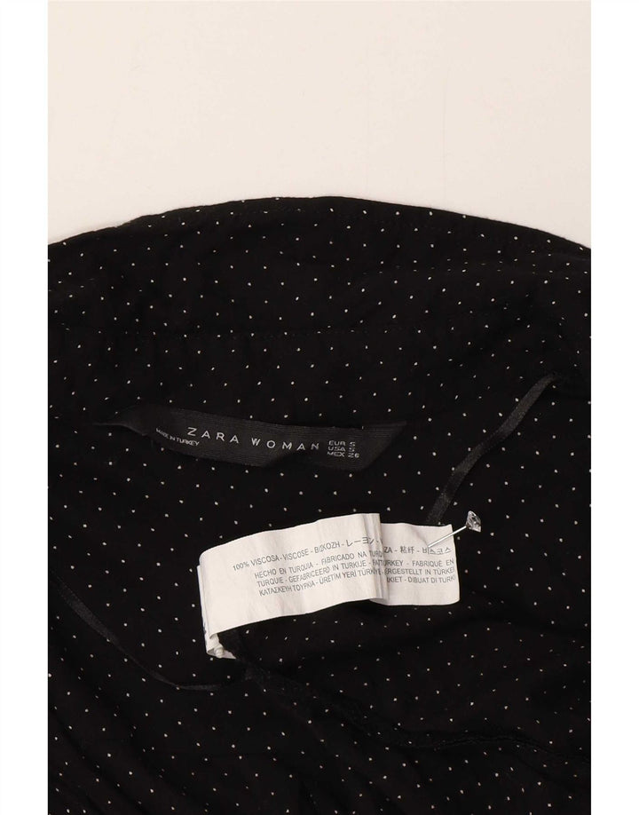 Zara Chemise Femme UK 10 Petite Viscose À Pois Noir