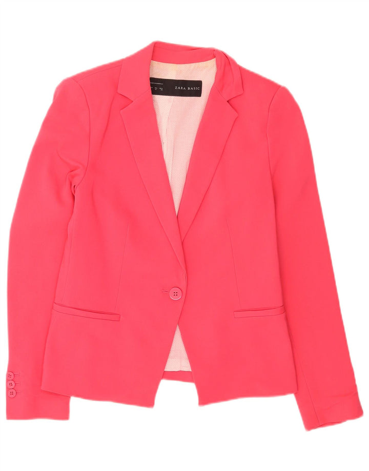 Zara Veste Blazer 1 Bouton Femme UK 12 Rose Moyen Polyester