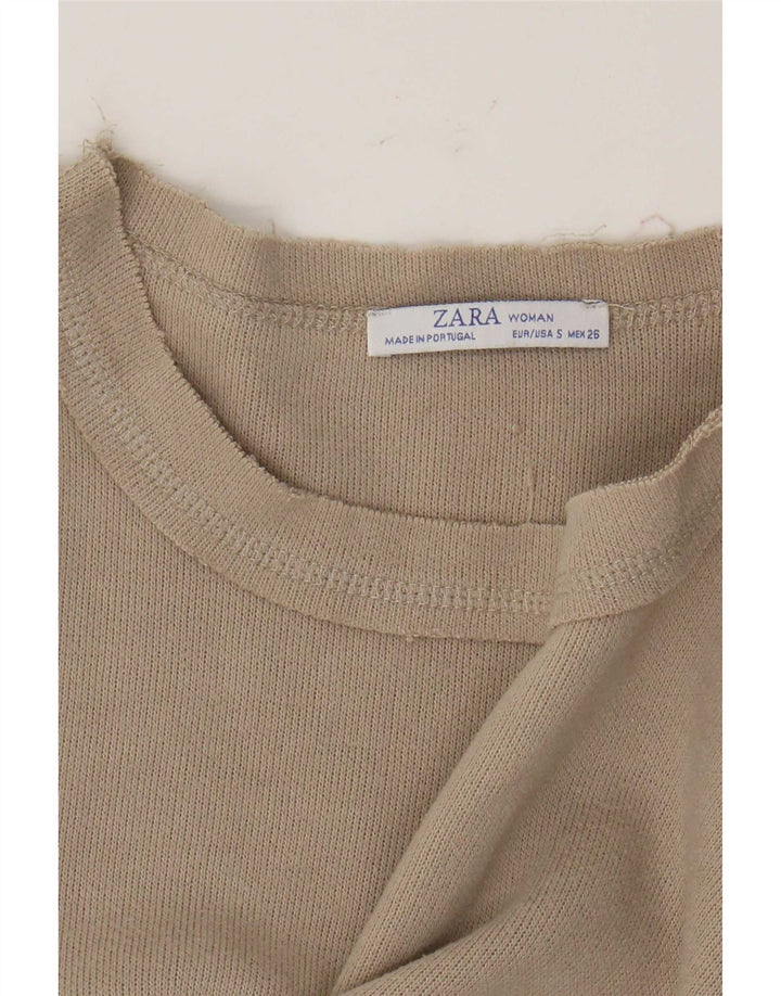 Zara Womens Crop Oversize Top Manches Longues UK 10 Petit Beige