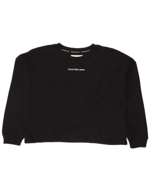 Calvin Klein Jeans Sweat-shirt court graphique pour femme UK 16 Large Noir