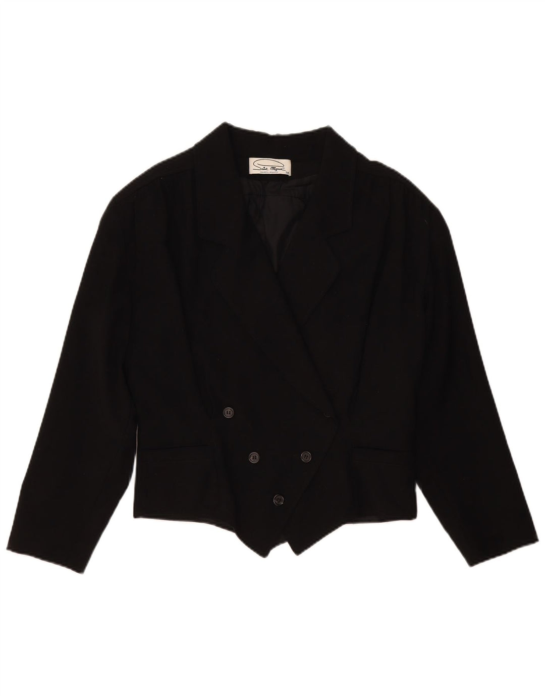 vintage Femmes Double Breasted Oversize Blazer Veste EU 36 Petit Noir