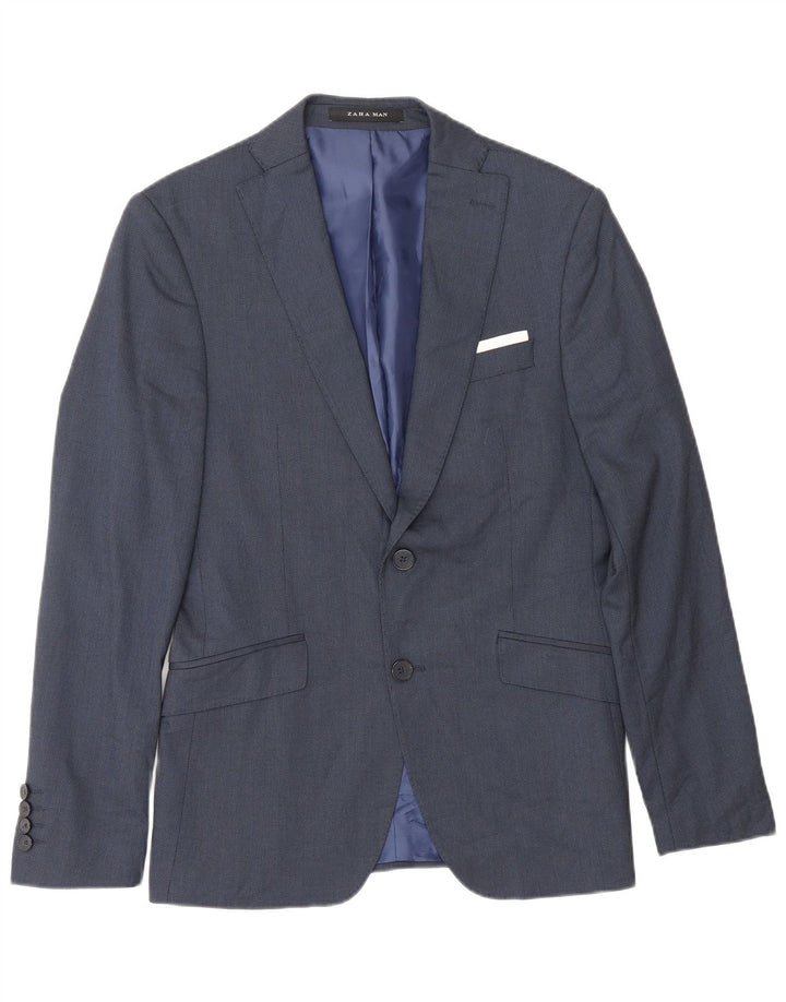 Zara Veste Blazer 2 Boutons Homme EU 46 Petit Bleu Marine Viscose