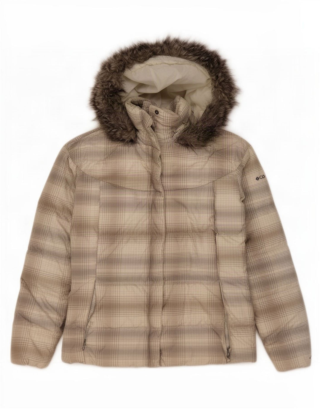 Columbia Veste matelassée à capuche pour femme UK 18 XL Gris à carreaux Polyester