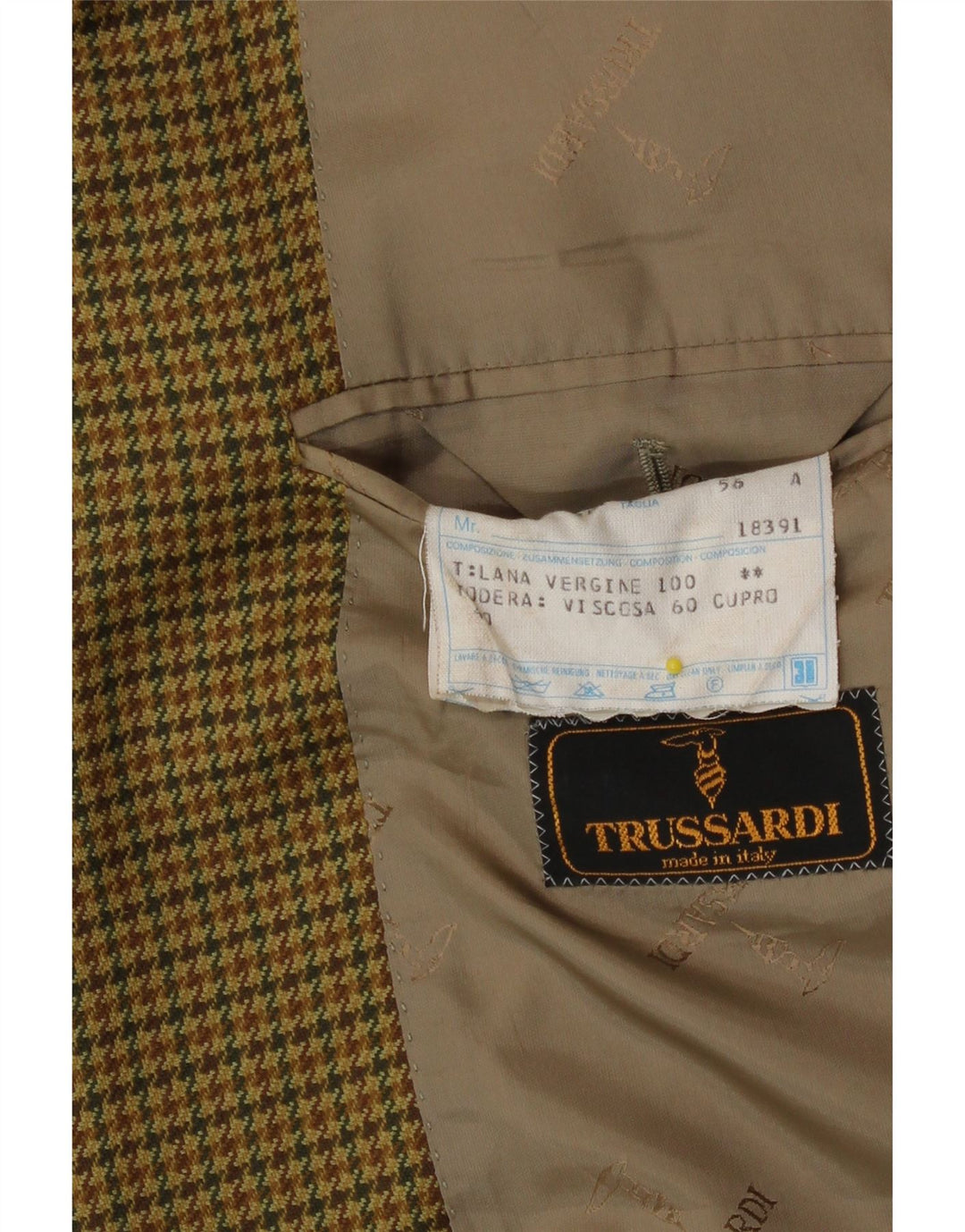 Trussardi Veste Blazer 2 Boutons Homme IT 56 3XL Beige Pied-de-Poule