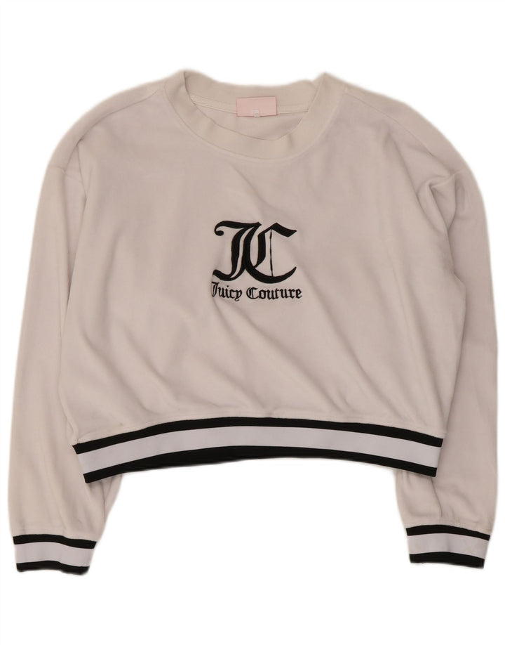 JUICY COUTURE Sweat-shirt court graphique pour femme UK 16 Large Blanc