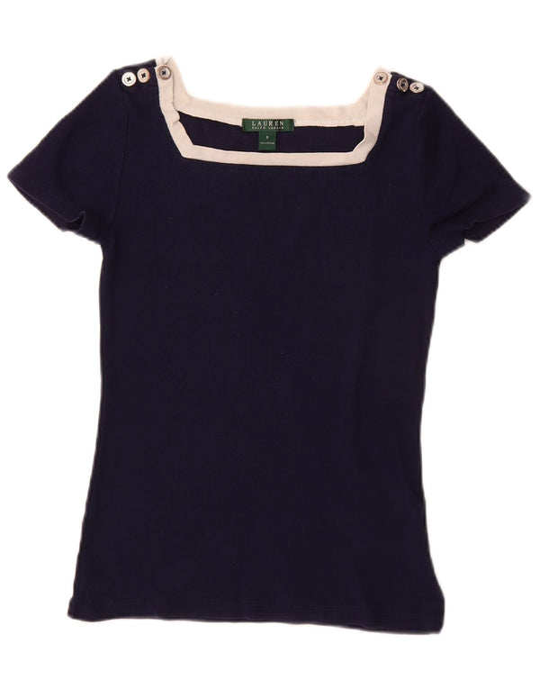 Ralph Lauren T-Shirt Femme Top UK 10 Petit Bleu Marine Colorblock Coton