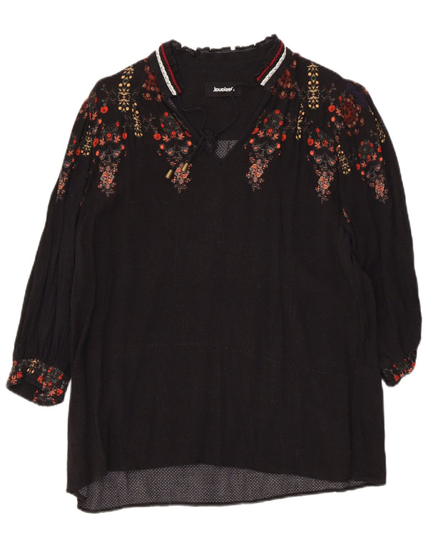 Desigual Chemisier à manches 3/4 pour femme UK 42 Medium Noir Floral Viscose