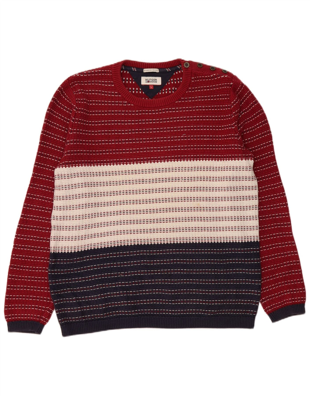 Tommy Hilfiger Pull à col rond pour homme Large rayé multicolore