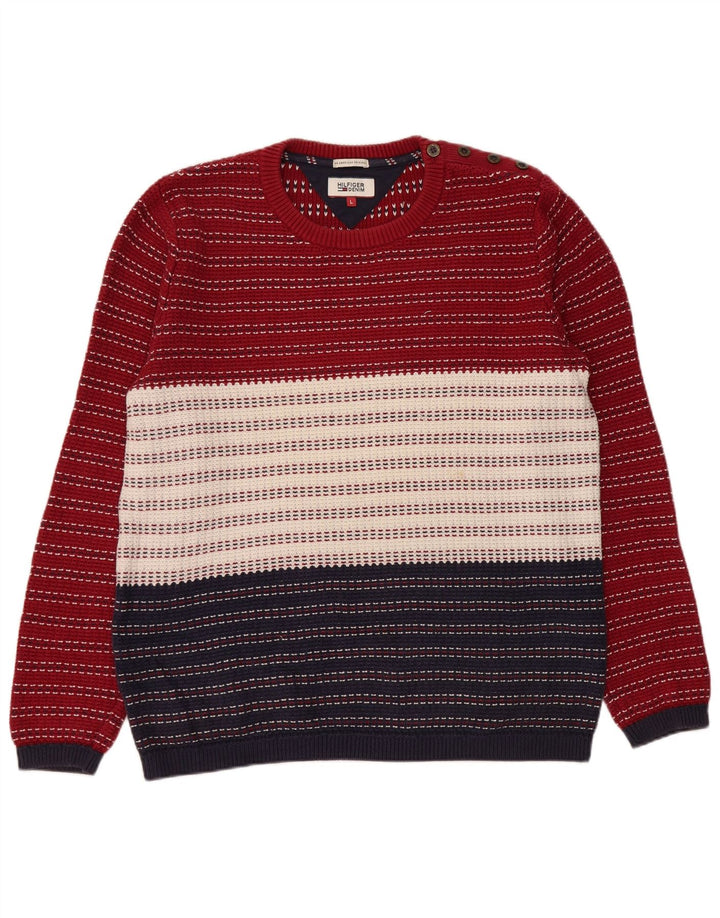 Tommy Hilfiger Pull à col rond pour homme Large rayé multicolore
