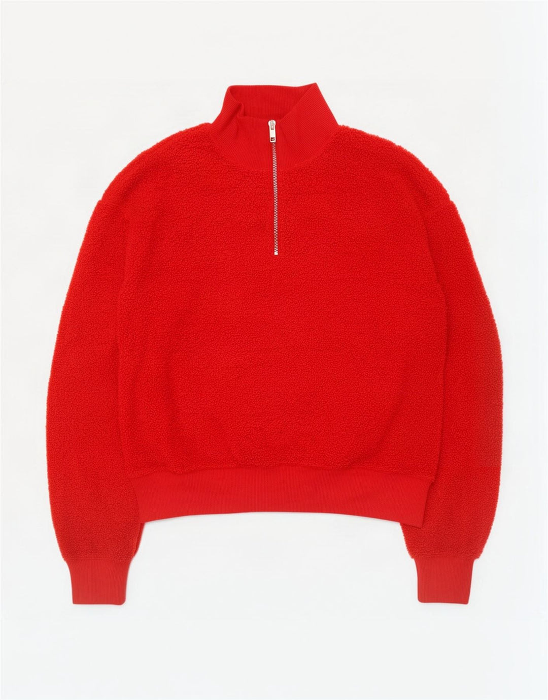 Topshop Pull polaire surdimensionné à col zippé pour femme UK 10 Petit Rouge Polyester