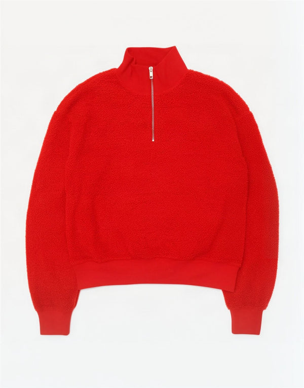 Topshop Pull polaire surdimensionné à col zippé pour femme UK 10 Petit Rouge Polyester