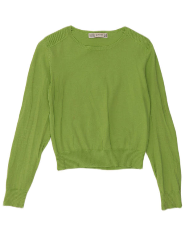 Zara Pull court à col bateau pour femme UK 12 Vert moyen Ramie