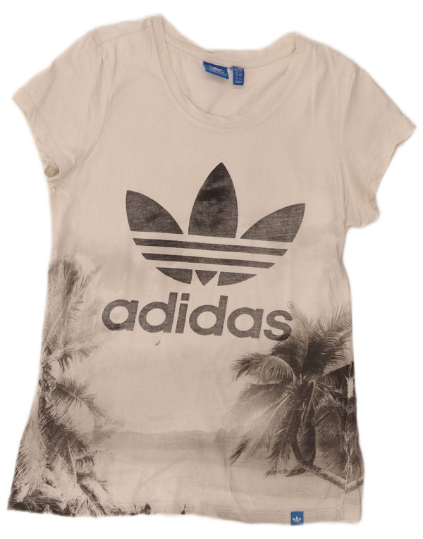 Adidas T-shirt graphique pour femme UK 14 en coton floral blanc moyen