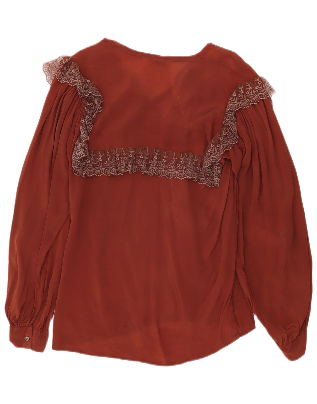 vintage Femmes Voir à travers le chemisier à manches longues Top IT 42 Floral Brun Moyen