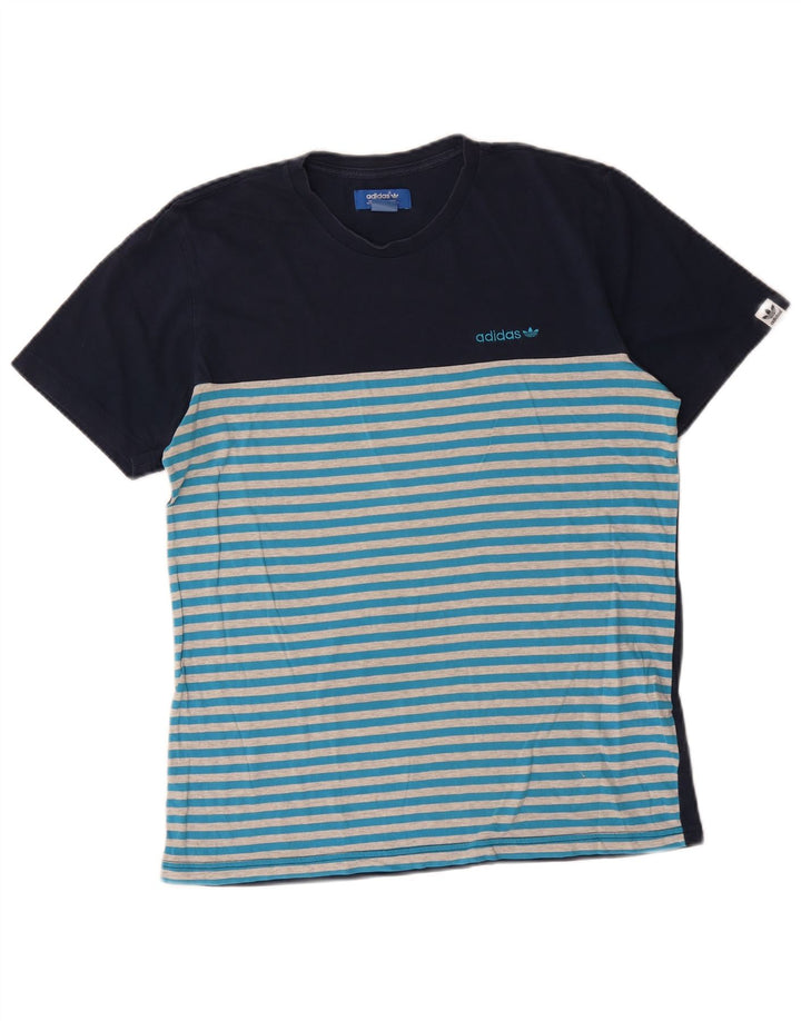Adidas T-Shirt Homme Top Bleu Marine Rayé Coton