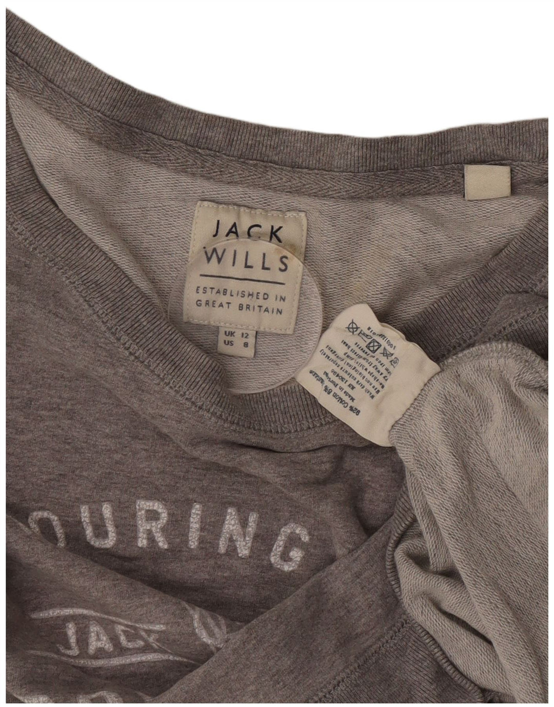 Jack Wills Sweat-shirt court graphique pour femme UK 12 Gris moyen Coton
