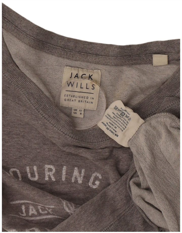 Jack Wills Sweat-shirt court graphique pour femme UK 12 Gris moyen Coton