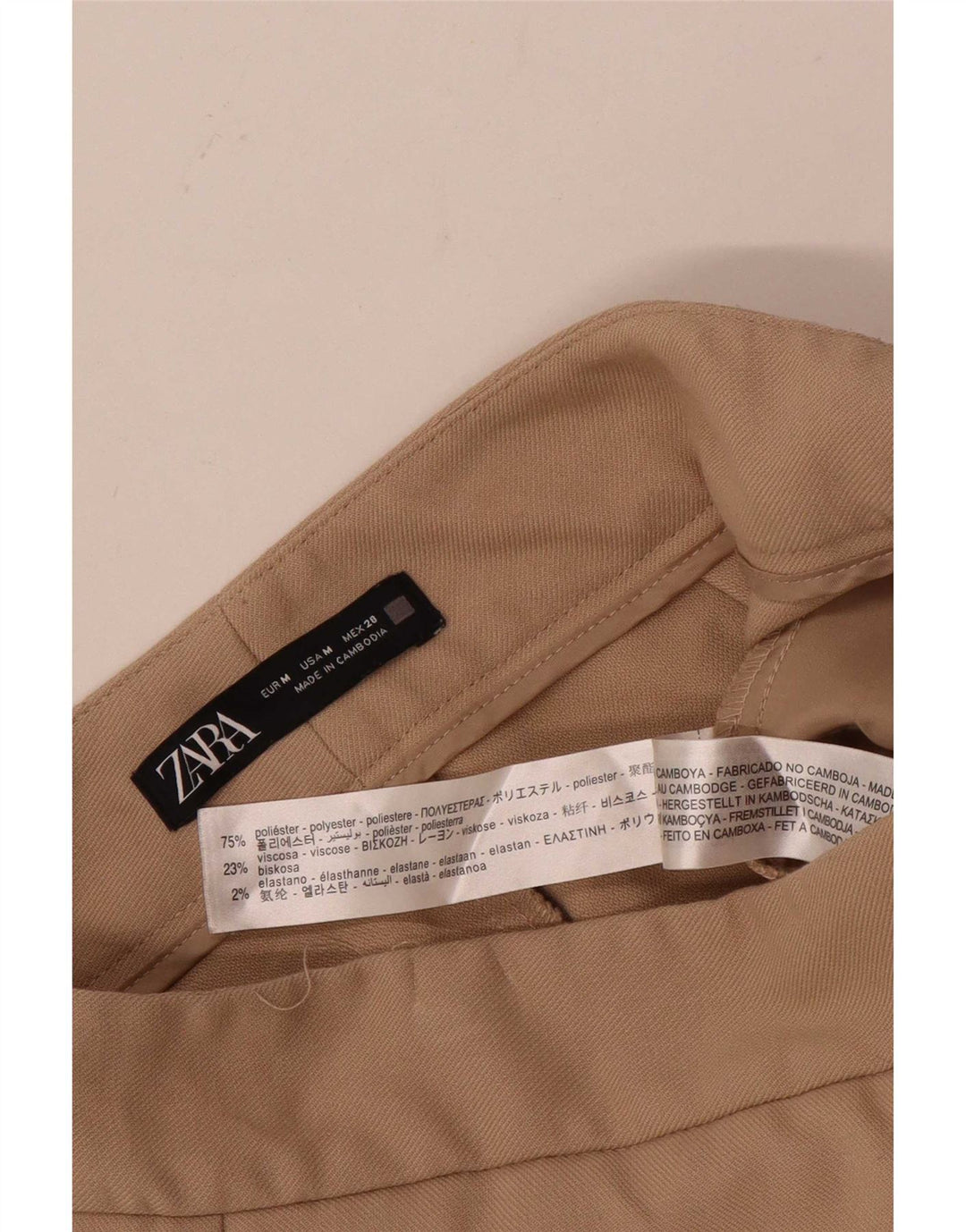 ZARA Pantalon court à jambe large pour femme Medium W28 L24 Beige Polyester