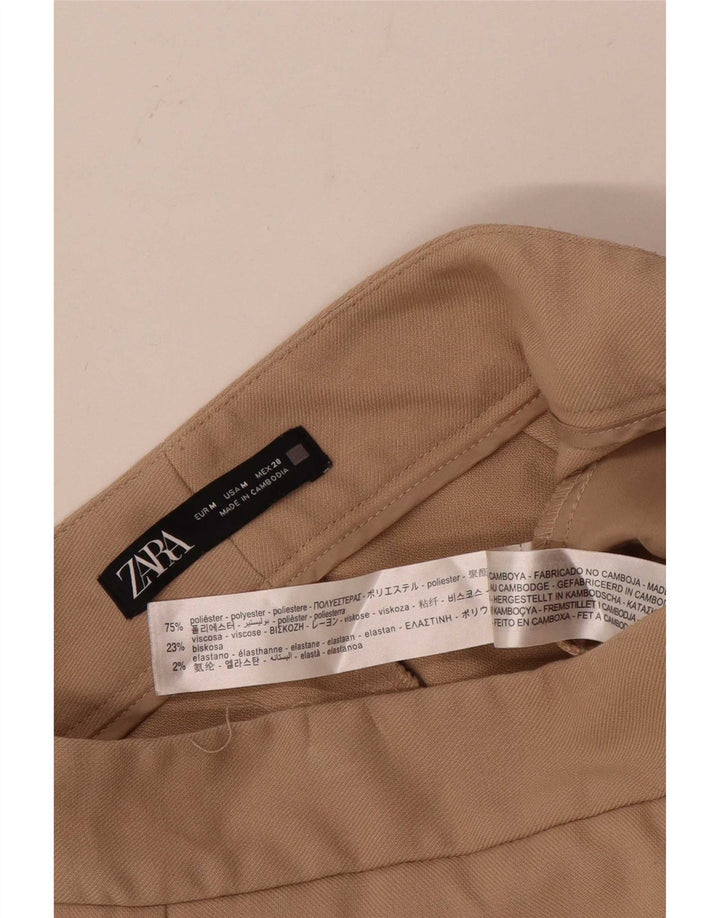 ZARA Pantalon court à jambe large pour femme Medium W28 L24 Beige Polyester