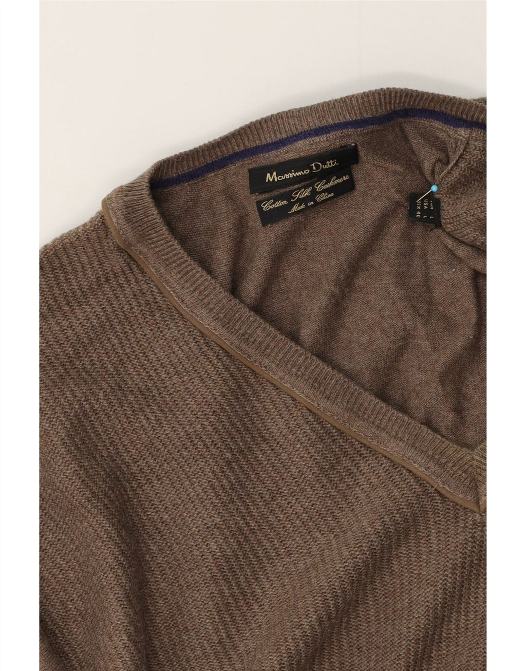 Massimo Dutti Pull col V pour homme en coton marron Taille L