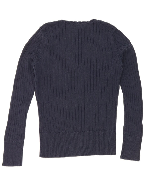 Tommy Hilfiger Pull col V pour femme UK 12 Bleu marine moyen Coton