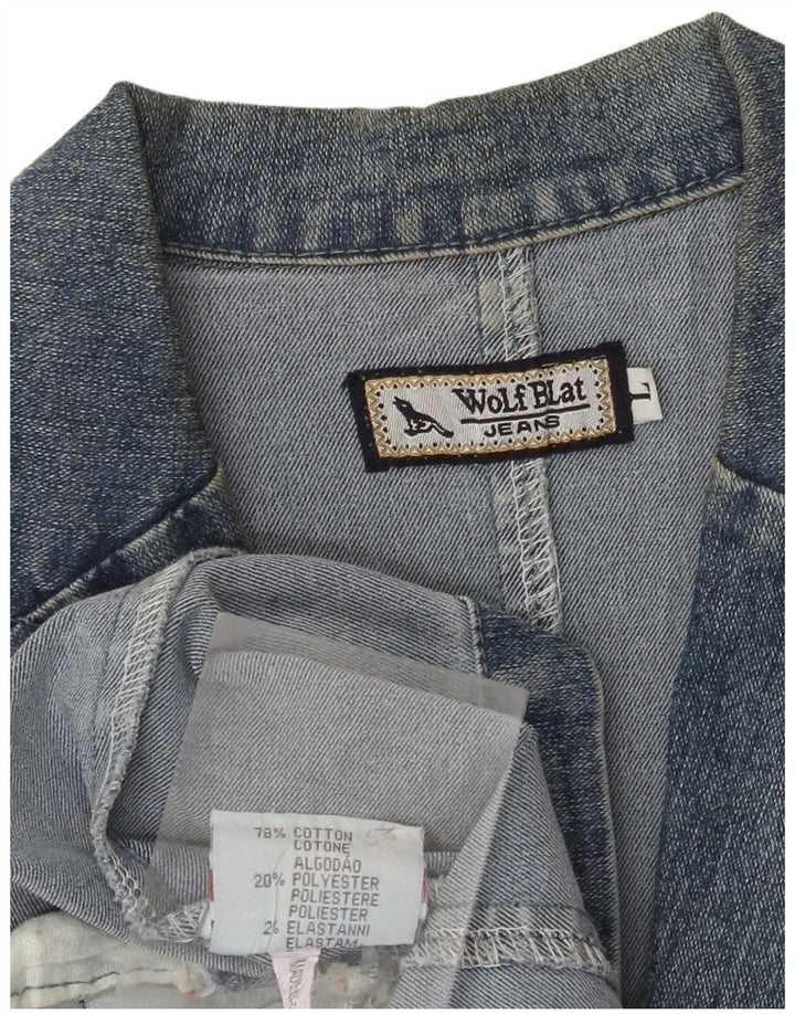 VINTAGE Veste en denim femme UK 14 Grand Bleu Coton Classique