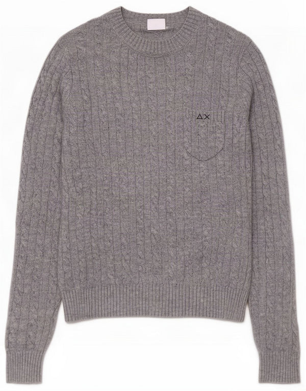 Sun68 Pull col rond pour femme UK 14 Large laine mérinos grise