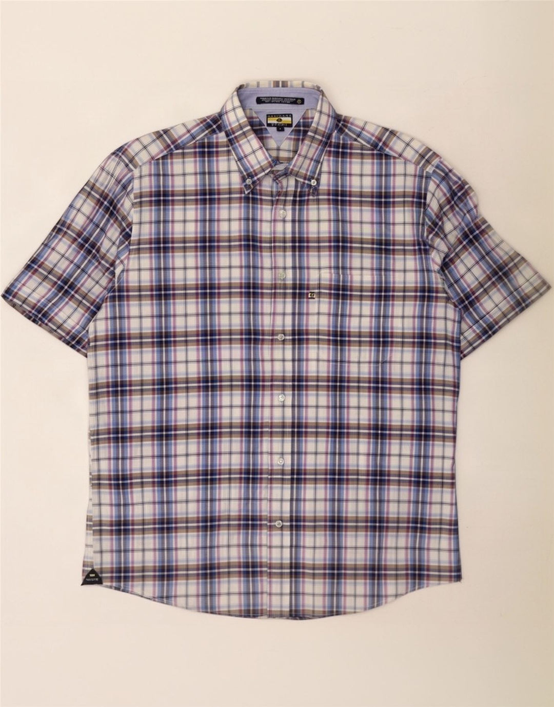 Navigare Chemise à manches courtes pour homme en coton à carreaux bleus