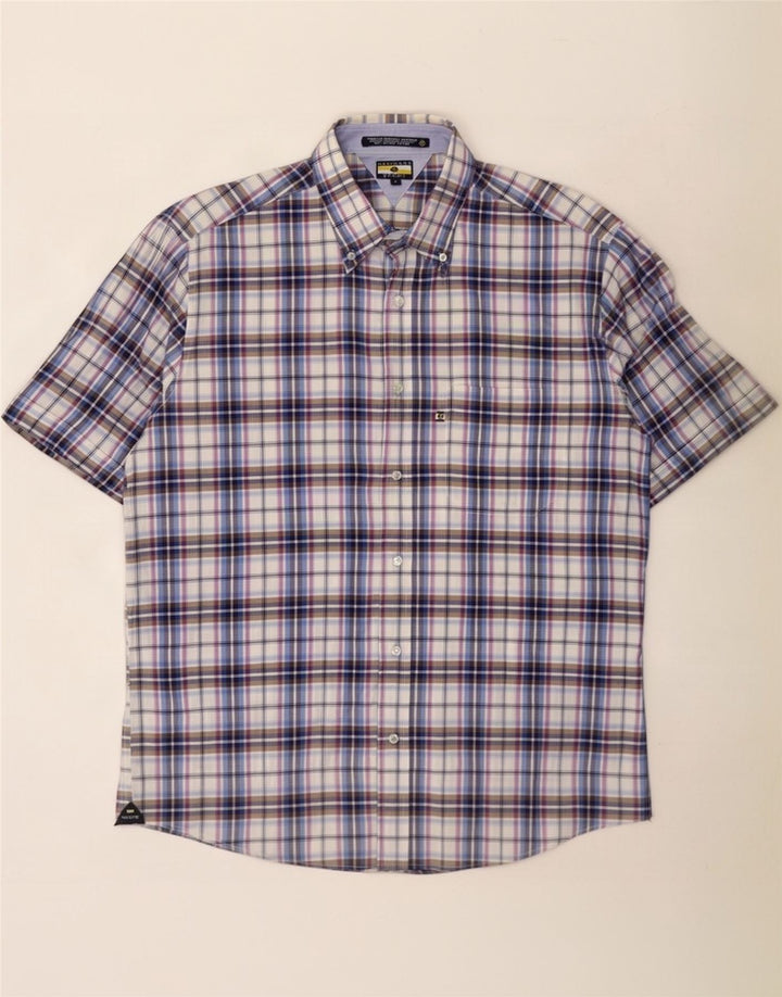 Navigare Chemise à manches courtes pour homme en coton à carreaux bleus
