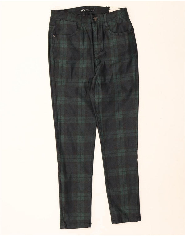 Zara Pantalon décontracté skinny pour homme EU 38 Petit W30 L26 Vert à carreaux en coton