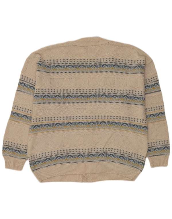 Settebello Cardigan Homme Pull Large Beige Fair Isle Coton