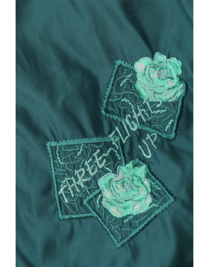 VINTAGE Veste réversible graphique surdimensionnée pour femmes UK 16 Large Turquoise