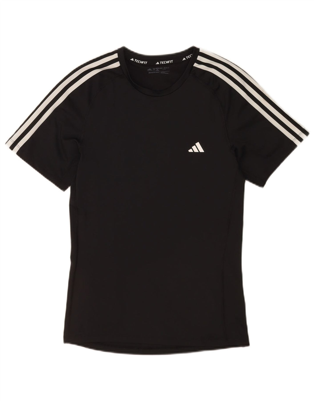 Adidas Hommes Tech Fit T-Shirt Top Noir Moyen Polyester