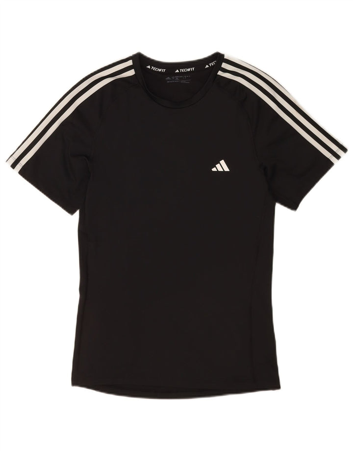 Adidas Hommes Tech Fit T-Shirt Top Noir Moyen Polyester