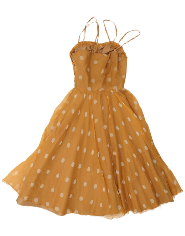 vintage Femme Robe A-Line UK 8 Petits Pois Jaunes