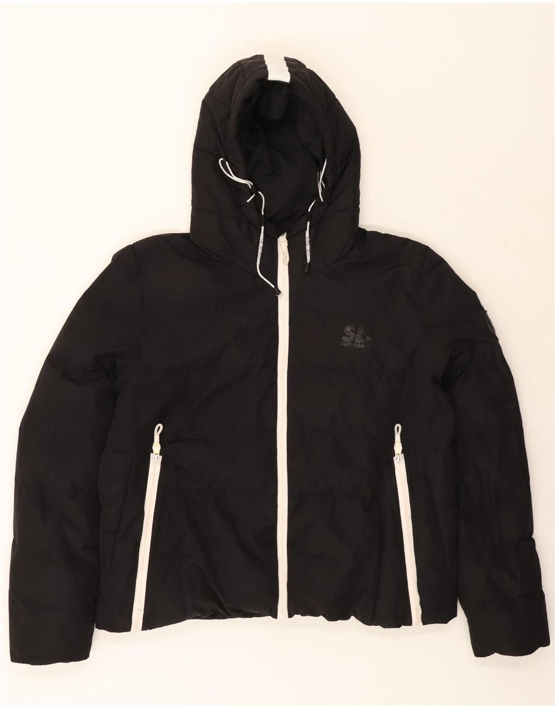 Superdry Veste rembourrée à capuche courte pour femme UK 20 XL Noir Polyester
